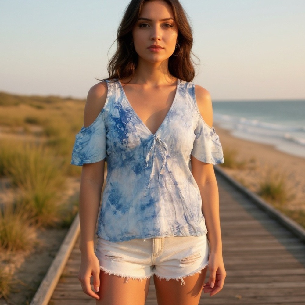 Lovestitch by Anthropologie‎ Blue tie-dye, short sleeve shirt size small